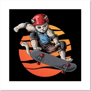 cat skateboarding Posters and Art